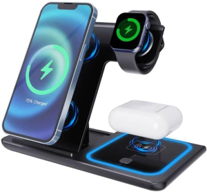 Stazione di ricarica Wireless 3 in 1 - 18W per iPhone, Apple Watch, AirPods e per Smartphone Samsung