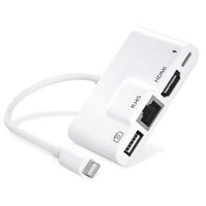 Adattatore da Lighting a HDMI, Adattatore AV Audio Digitale da Lighting a OTG con 1080p HDMI, RJ45 Ethernet, USB e Porta di Ricarica Compatibile per IPad & IPhone