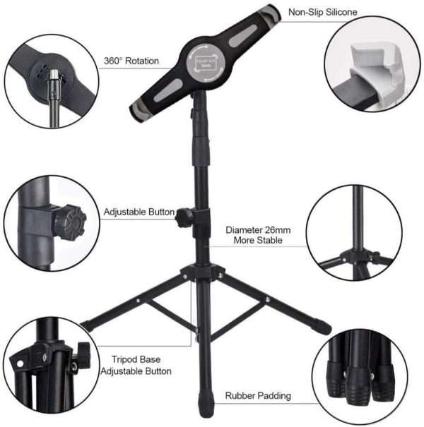 SUPPORTO PER TREPPIEDE DA TERRA PER TABLET DA 9,5” A 14,5”, CON SUPPORTO GIREVOLE A 360 GRADI - immagine 3