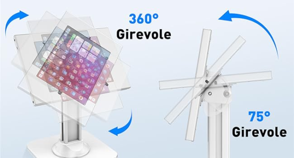 Supporto antifurto con base rettangolare - custodia metallica per Ipad e Tablet da 9.7” a 12.9”- Inclinazione Di 75° - Colore Bianco - immagine 3