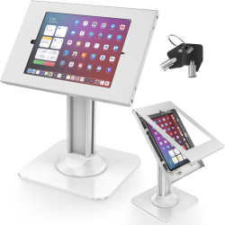 Supporto antifurto con base rettangolare - custodia metallica per Ipad e Tablet da 9.7” a 12.9”- Inclinazione Di 75° - Colore Bianco