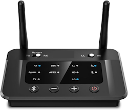 Trasmettitore Bluetooth 5.3 per TV, Ricevitore Adattatore Audio HiFi aptX Bassa Latenza 3,5mm AUX/Ottico, Dual Link per 2 Cuffie BT, Soundbar, Impianto Stereo Lungo Raggio